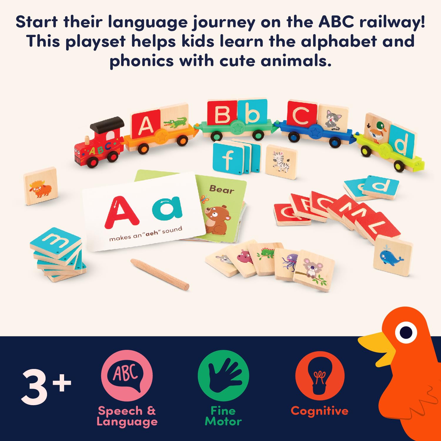 Battat Education – Wooden Alphabet Train Set ABC Letter Train Toy with 84 Pieces for Toddlers – Educational Color & Shape Recognition
