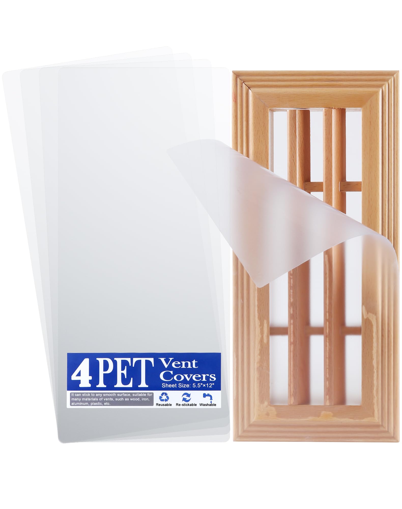 Photo 1 of 4 Pack PET Vent Covers with Nano Adhesive, 5.5" X 12" for Floor, Wall, Ceiling Vents and Air Registers, for RV, Home, Office AC Vents, Non-Magnetic, Fits on Plastic, Wood, Iron, Aluminum Vent Covers