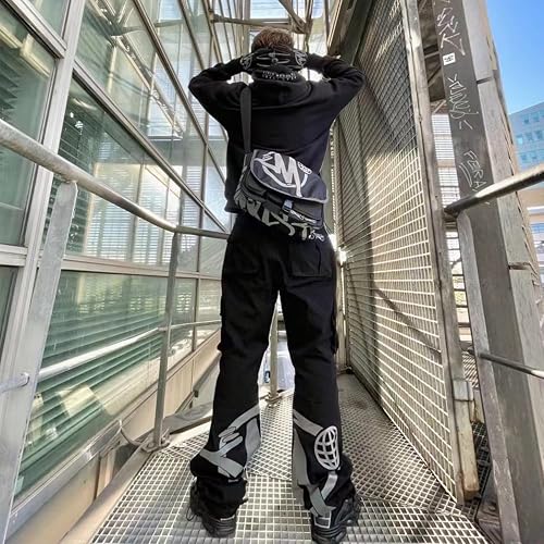 KOBPT High Waist Baggy Jeans Mens Y2K Minus Two Cargo Pants New