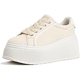 LUCKY STEP Women's Platform Fashion Sneakers Classic Wedge Canvas Casual Low Top Retro Walking Shoes