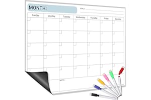 MAAIBOK Monthly Magnetic Calendar for Refrigerator - 17" × 12", Undated Fridge Calendar Magnet with Large Monthly Schedules Blocks, Erasable & Reusable, 6 Dry Erase Markers, Perfect for Planning
