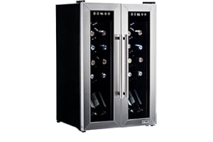 NewAir 24 Bottle Wine French Door Cooler Refrigerator | Freestanding Wine Fridge | Dual Zone, Stainless Steel, Double-Layer Tempered Glass Door, Quiet Compressor | 41F-64F Digital Temperature Control
