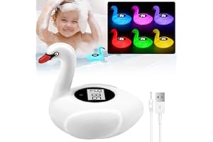 Pircaath Baby Bath Thermometer with Colorful Lights, Rechargeable Bath Thermometer Baby Safety, Swan Baby Bath Temperature Toy, BPA-Free Baby Bathtub Water Thermometer for Newborn, Infants, Pregnancy