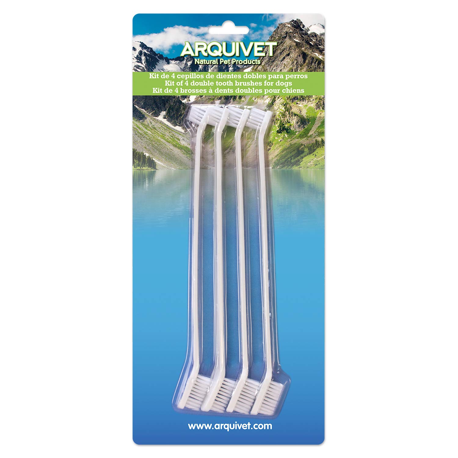 ARQUIVET Dog Toothbrush with 4 Double Brushes - Toothbrush for Dogs - Dental Hygiene Items for Dogs - White