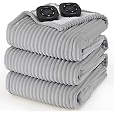 Bedsure GentleSoft Electric Blanket Queen Size - Soft Ribbed Flannel Heated Blanket with Dual Control, Heating with 10 Heat Settings & 10 Time Settings, 8 hrs Timer Auto Shut Off (84"x90", Light Grey)