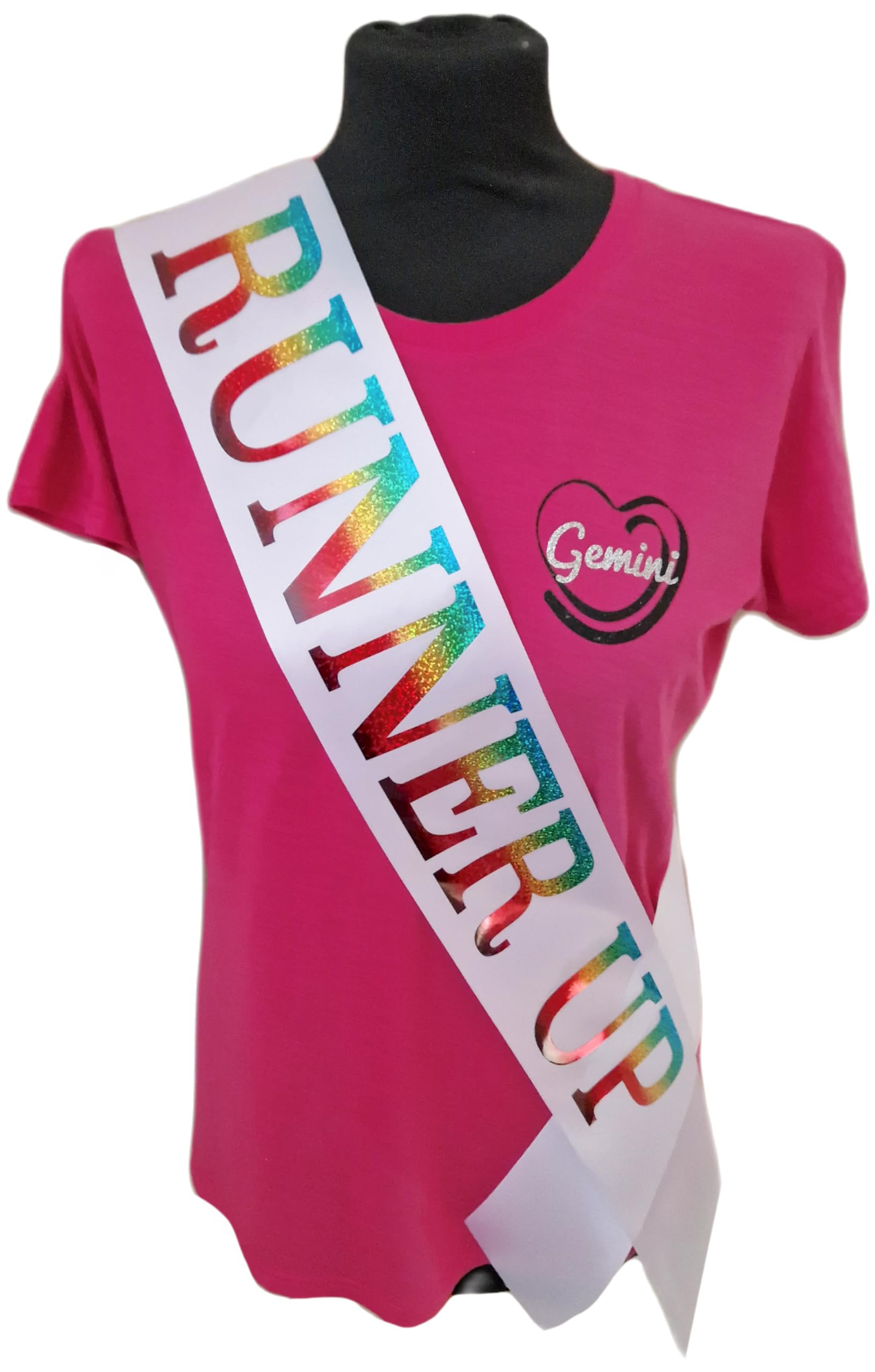White Runner Up Competition Sash - Beautiful White Satin Ribbon with Rainbow Holographic Glitter Lettering - 2nd Place - Second Place