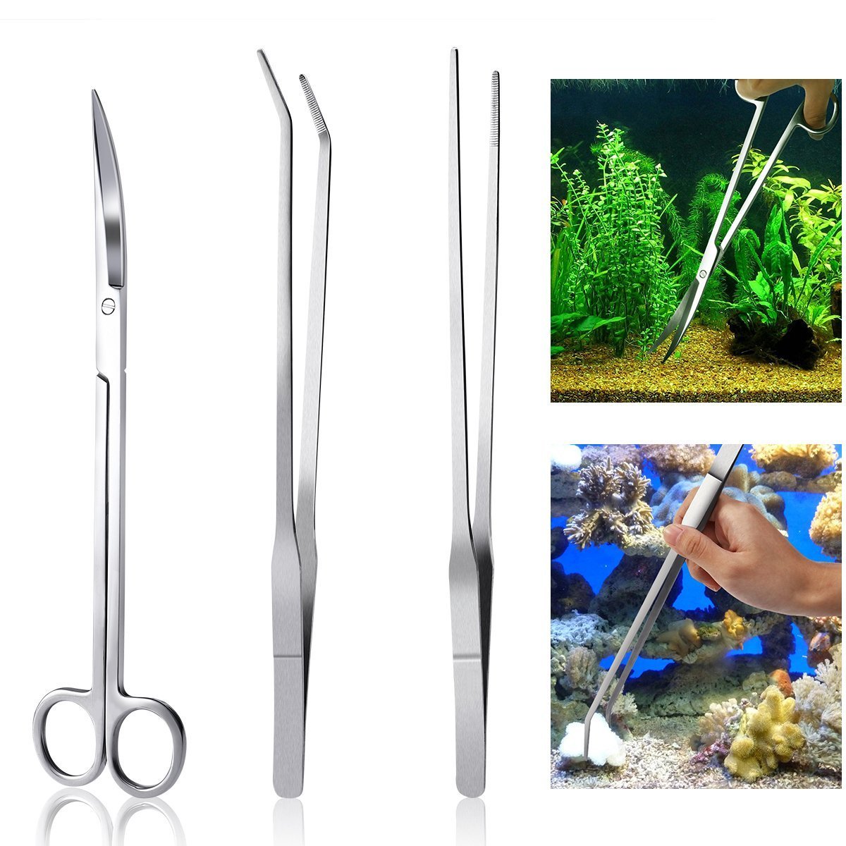 Meiso - Aquarium Accessories Set Stainless Steel Fish Tank Water Tank Tweezers Scissors Tool Fish Starter Kit