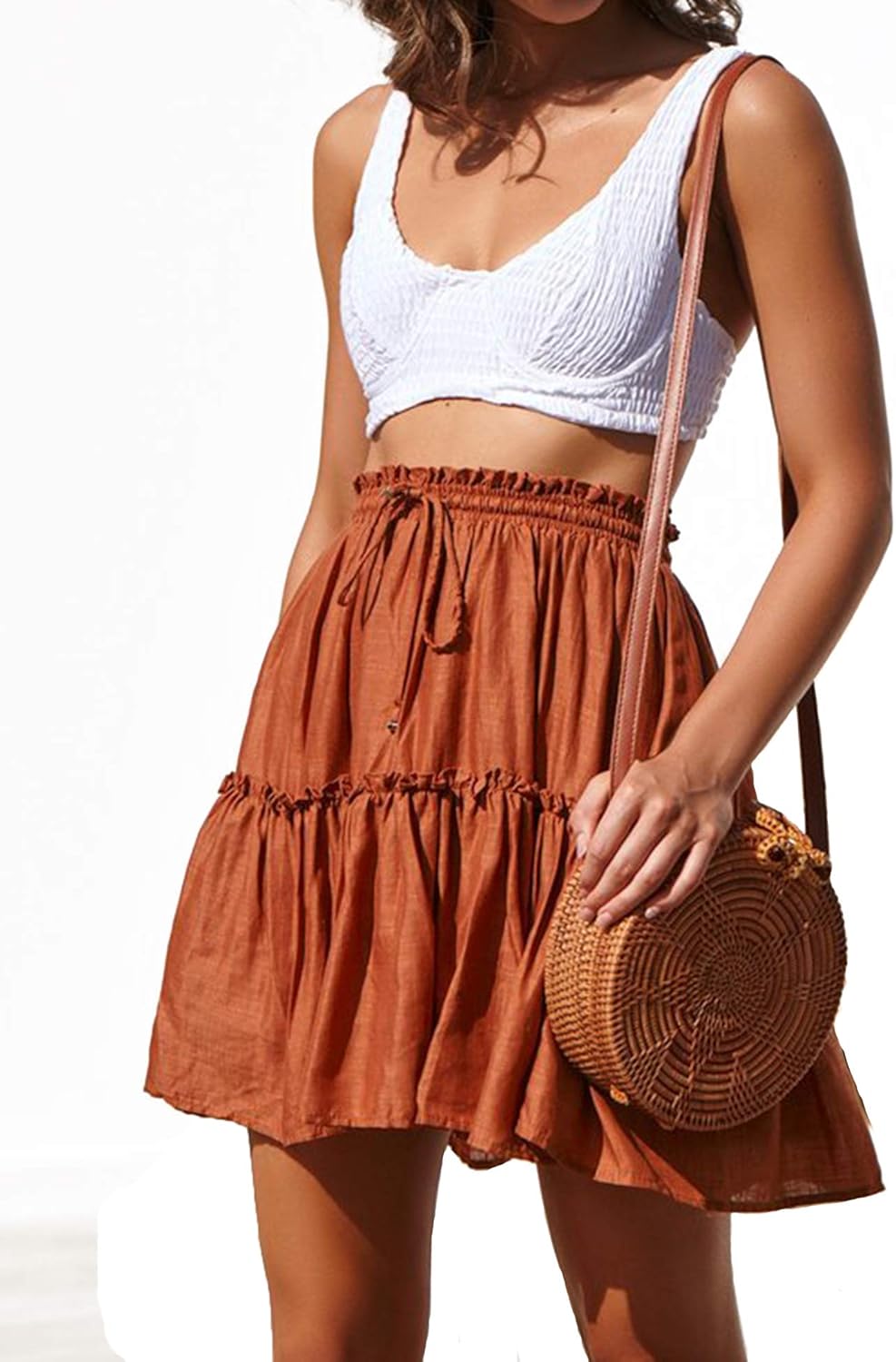 Relipop Women's Flared Short Skirt Polka Dot Pleated Mini Skater Skirt with Drawstring at  Women’s Clothing store