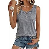 Linpacious Tank Tops for Womens Casual Henley Shirts Summer Beach Vacation Sleeveless Clothing,Faux Buttons Ladies Outfits