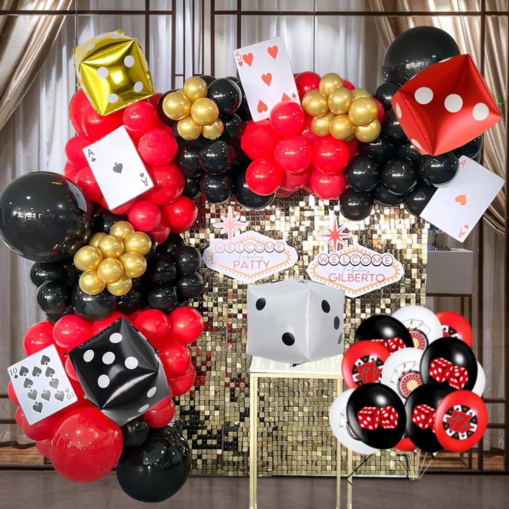 Photo 1 of 123 PCS Casino Theme Balloon Garland Arch Kit with Game Night Poker Card Latex Balloon for Casino Royale Birthday Las Vegas Night Hollywood Theme Party Decorations
