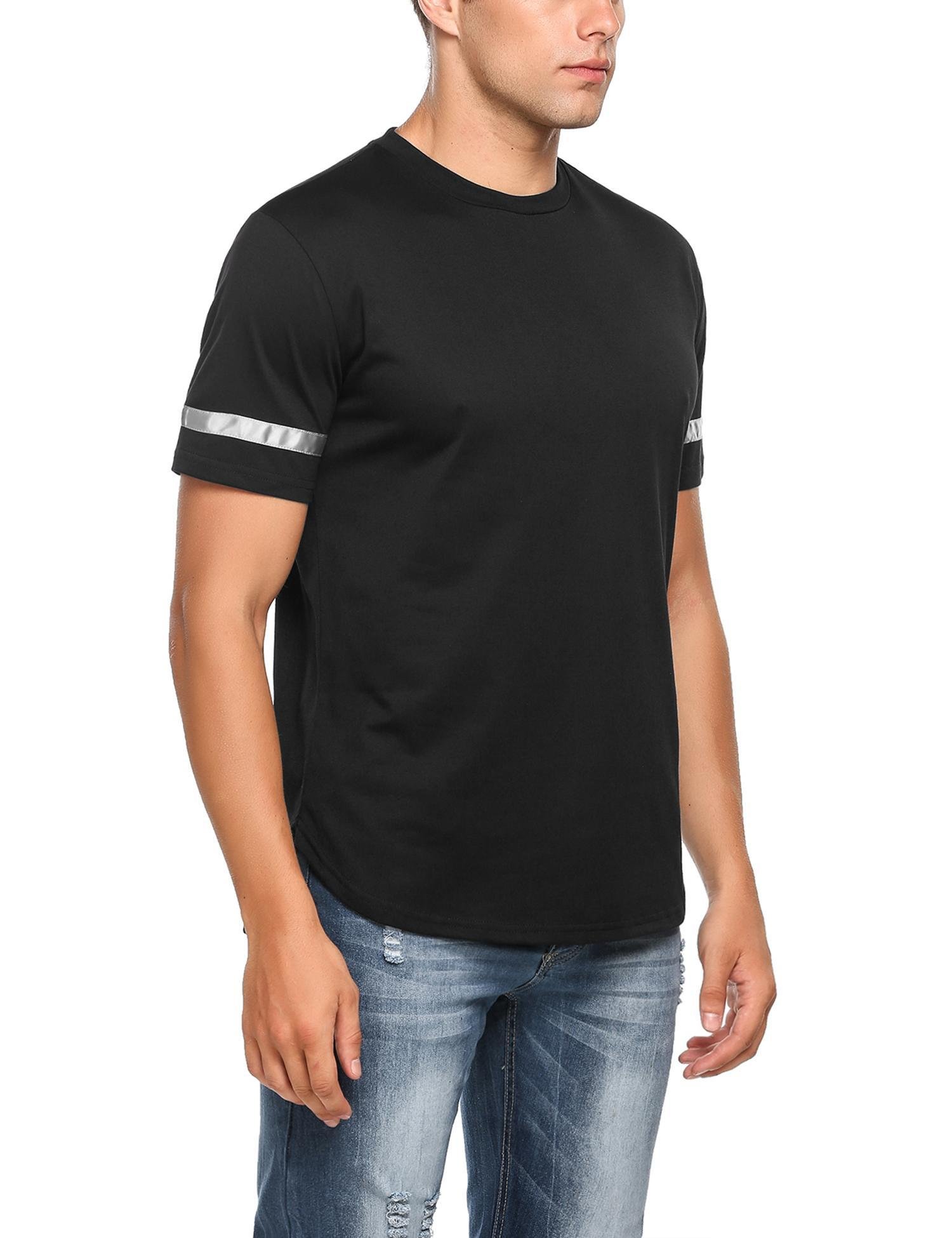 HOTOUCH Men\'s Crew Neck Rugged Outdoor Summer Short Sleeve Causal Stripes T-Shirt,Black,Small