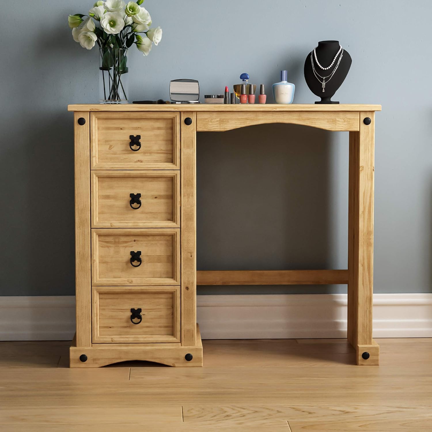 Vida Designs Dressing Table, Solid Pine Wood, 84 cm x 100 cm x 47 cm, 45 x 100 x 84 cm - Image 3