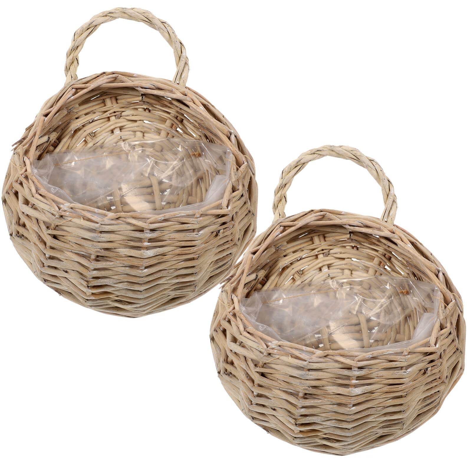 Cabilock 2pcs Rattan Woven Hanging Basket, Wall Fence Wicker Baskets, Flower Pots Planter Hanger Decoration for Home Decor, Garden, Wedding