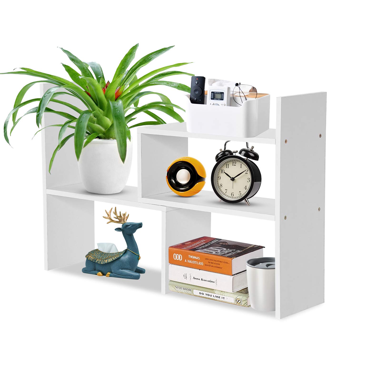 Desk Shelf Organiser Adjustable Desktop Bookshelf Desktop Organizer Freestanding Desk Organizer Bookcase Diy Table Storage Rack Display Shelf Commodity Shelf On Desk For Home And Office White