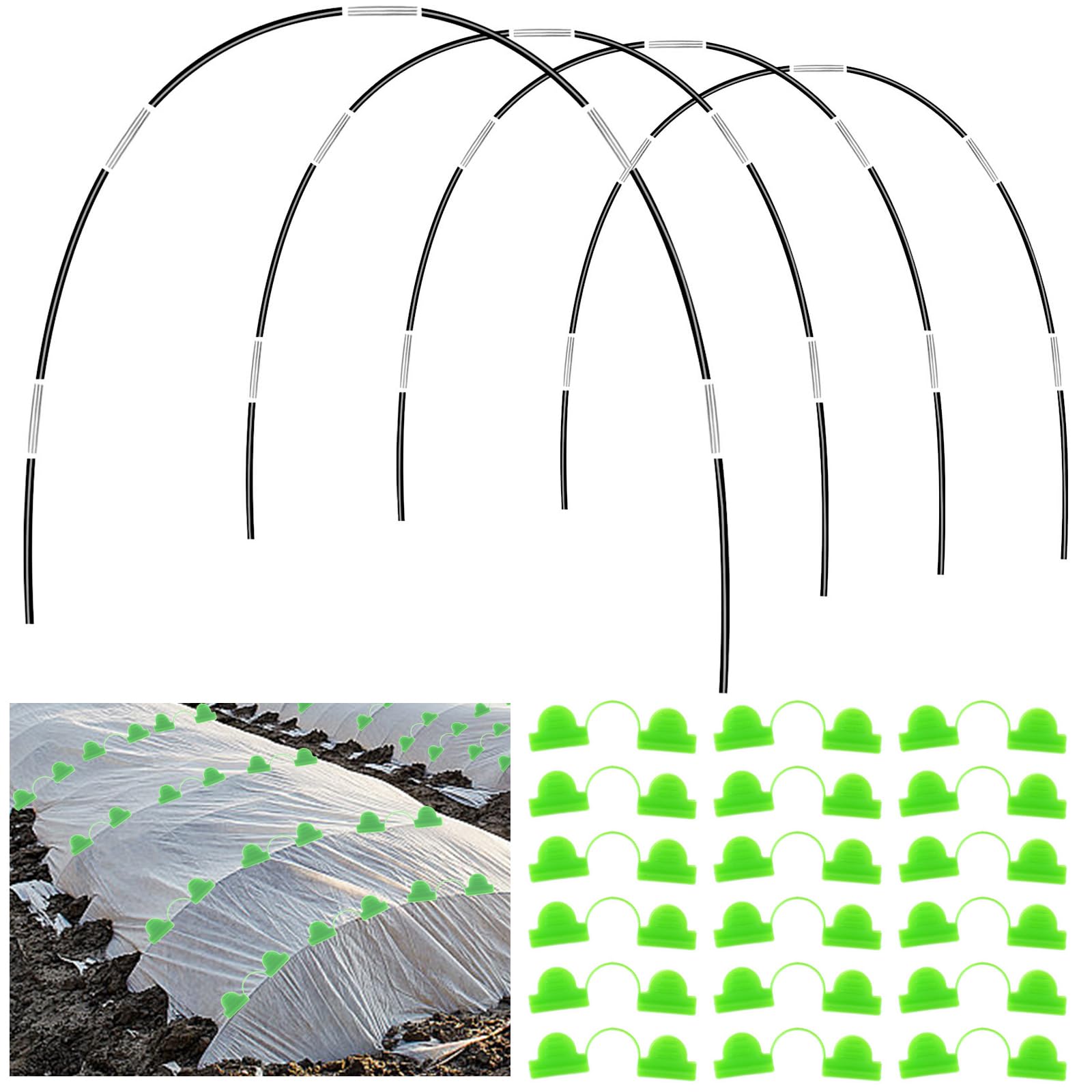 ULELE 36Pcs Garden Hoops for Netting, Black Garden Tunnel Hoops for Row Cover Garden Hoops Grow Tunnel Hoop House Greenhouse Tunnel Arches Garden Hoops for Raised Beds, 30 Galvanized Joints, 18 Clip