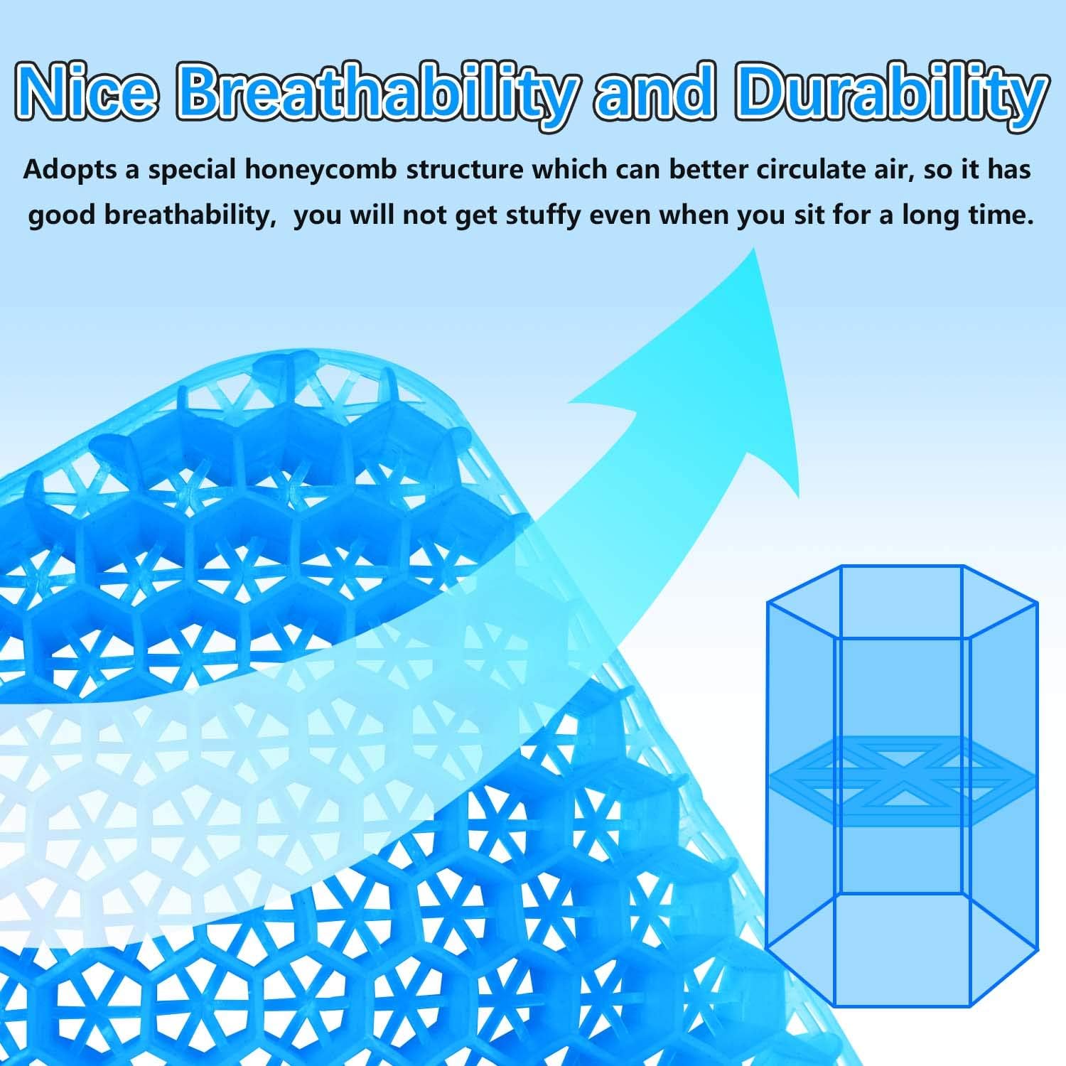 Rariro Extra-Large Gel Seat Cushion, Breathable Honeycomb Design Pain Relief Egg Seat Cushion, for Pressure Relief Back Tailbone Pain - Home Office Chair Cars Wheelchair (2 Non-Slip Cover): Home & Kitchen