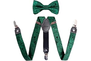Alizeal Boys Paisley Adjustable Pre-tied Bow Tie and Clips Suspenders Set