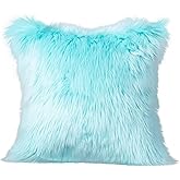 LIGICKY Decorative Turquoise Fluffy Pillows Luxury Series Teal Faux Fur Throw Pillow Cover Decorative Soft Blue Fuzzy Plush Square Pillow Case Cushion Cover for Couch Sofa Bed, 16 x 16 inch