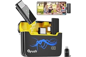GYUZH Professional Wireless Microphone for iPhone iPad Android with HD Display,Lapel Microphone with Noise Reduction,6H Plug&Play Clip on Microphone Wireless with Charging Case for TikTok YouTube Facebook