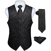 Enlision Mens Suit Vest Set 3PCS Paisley Tuxedo Vest & Tie Pocket Square for Wedding Prom Party Formal Business