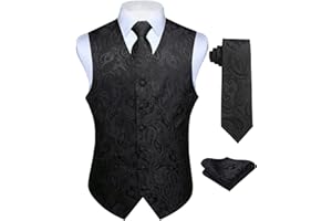 Enlision Mens Suit Vest Set 3PCS Paisley Tuxedo Vest & Tie Pocket Square for Wedding Prom Party Formal Business