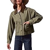 Meyhad Women’s Cropped Barn Jacket Button Down Cord Collar Jacket with Pockets Trendy Work Outerwear