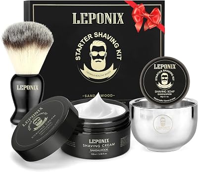 LEPONIX Shaving Kit for Men - Soap, Cream, Brush & Bowl Gift Set