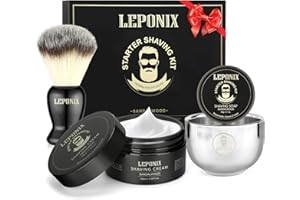 LEPONIX Mens Shaving Kit, The Ultimate Secret Santa Gift Set - Include Shaving Soap, Brush, Cream & Bowl – Premium Aftershave Christmas Gift Set for Him, Husband, Boyfriend – Ideal Grooming Essentials