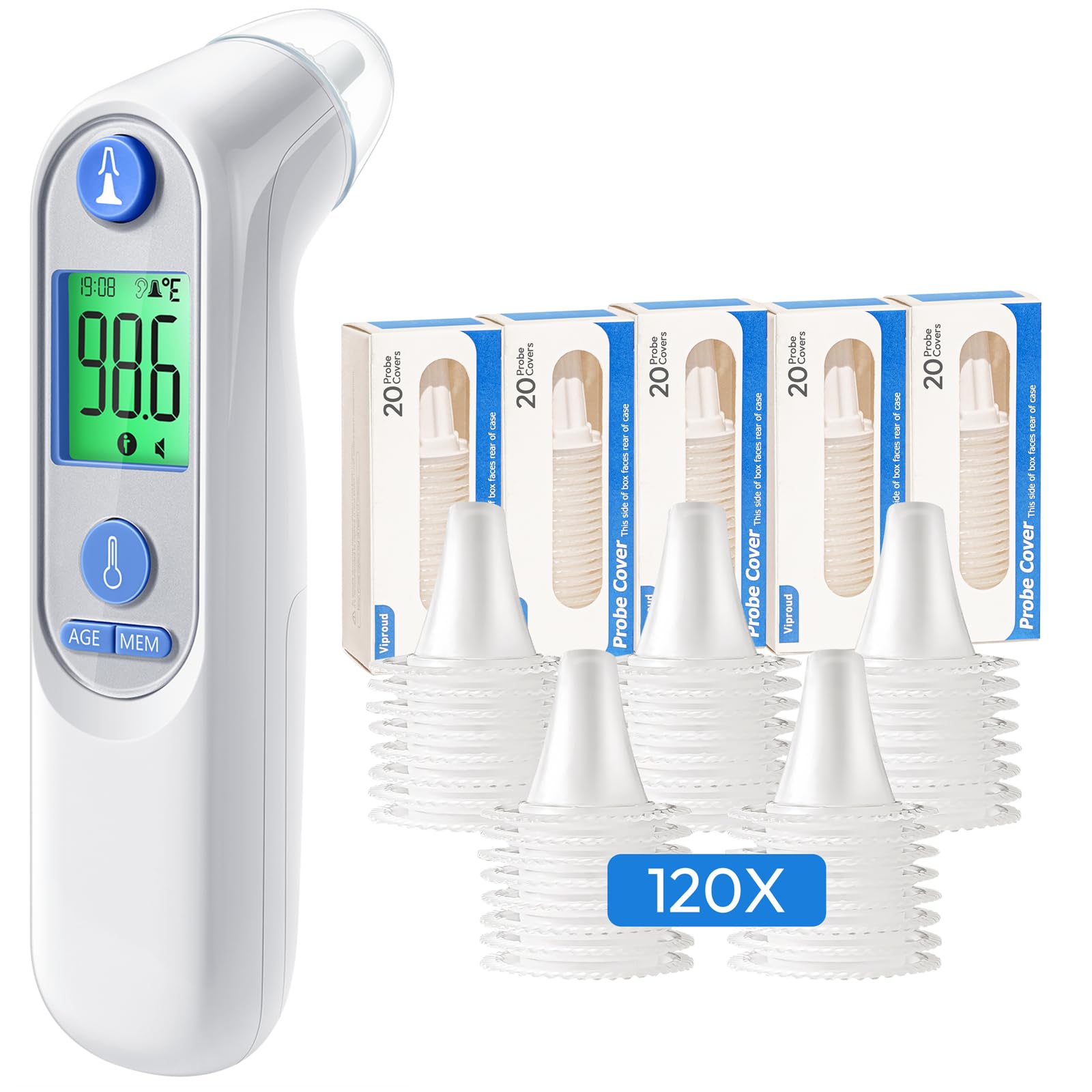 Ear Thermometer for Kids, Adults and Babies + 120X Ear Thermometer Probe Covers, Compatible for All Braun Thermometer and 109 Ear Thermometers