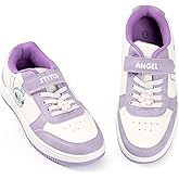 Disney Lilo & Stitch Girls Purple & White Trainers | Hook and Loop Closure Footwear for Kids | Stitch & Angel Characters