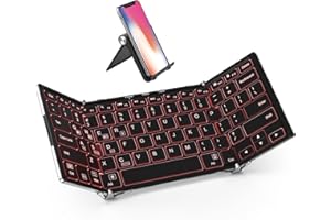 iClever BK05 Bluetooth Keyboard with 3-Color Backlight, Bluetooth 5.1 Multi-Device Foldable Keyboard with Aluminum Alloy Base for iOS Windows Android Tablets, Smartphones, Laptops, PC and More