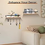 Uten Floating Shelves Wall Mounted 16.5in Wood Set with 8 Hooks Towel Bar view 5
