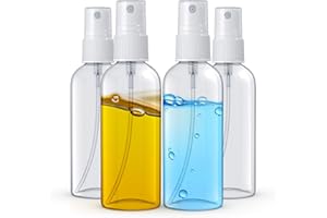 Small Spray Bottle 60 ml / 2oz Pack of 4 for Essential Oils and Liquid - Reusable Portable Clear Fine Mist Plastic Bottles