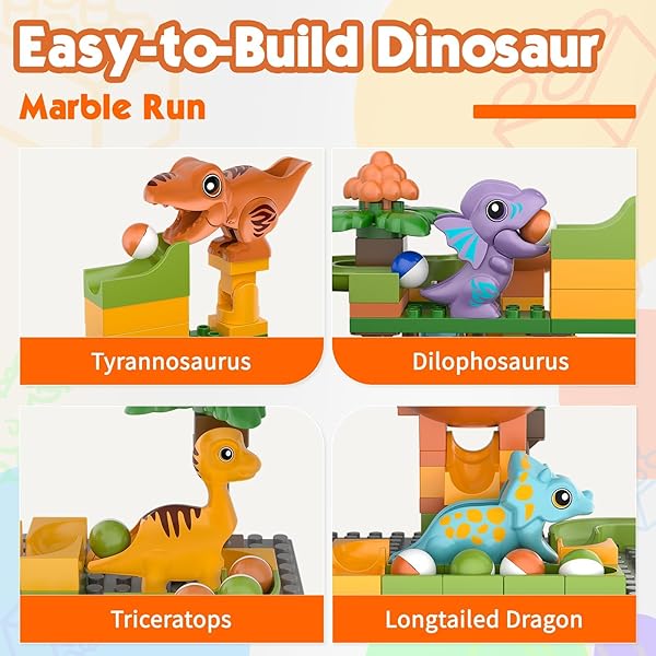 AIRKID MARBLE RUNS FOR KIDS 4-8,MARBLE RUN FOR KIDS AGES 3-5 WITH DINOSAUR BUILDING BLOCKS,DINOSAUR TOYS,STEM BUILDING TOYS WITH 4 MARBLE TRACK COMPATIBLE WITH MAJOR BRANDS