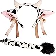 Tequise Cow Ear Headband and Tail Set - Animal Themed Costume Accessories - Soft Velvet Cow Horns Headband and Bendable Wire Tail for Cosplay Parties, Halloween, and More