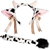 Tequise Cow Ear Headband and Tail Set - Animal Themed Costume Accessories - Soft Velvet Cow Horns Headband and Bendable Wire Tail for Cosplay Parties, Halloween, and More
