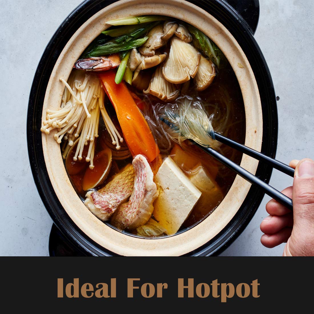 HauSun 2 Pairs Chopsticks and Chopstick Rest Gift Set- Dishwasher Safe Reusable Fiber Glass Chopsticks + Porcelain Cute Panda Chopstick Holder, Non-slip Chinese Japanese Style Chopsticks Set, Black