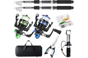 Tripquips Fishing Rod, 2PCS Telescopic Fishing Rod and Reel Combo with Fishing Pliers and Lip Gripper, Pre-loaded Spinning Re