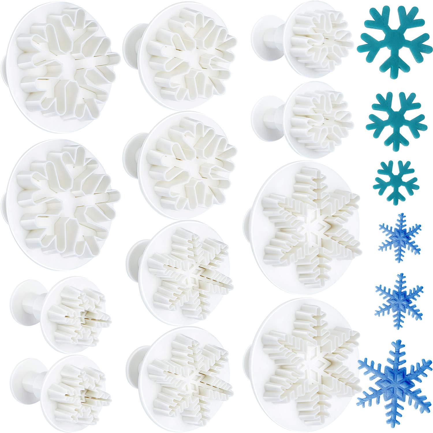 Patelai 12 Pieces Snowflake Plunger Cutters Christmas Winter Snowflake Mold Cookie Fondant Christmas Frozen Plunger Cutter Cake Decoration Embossing Tool