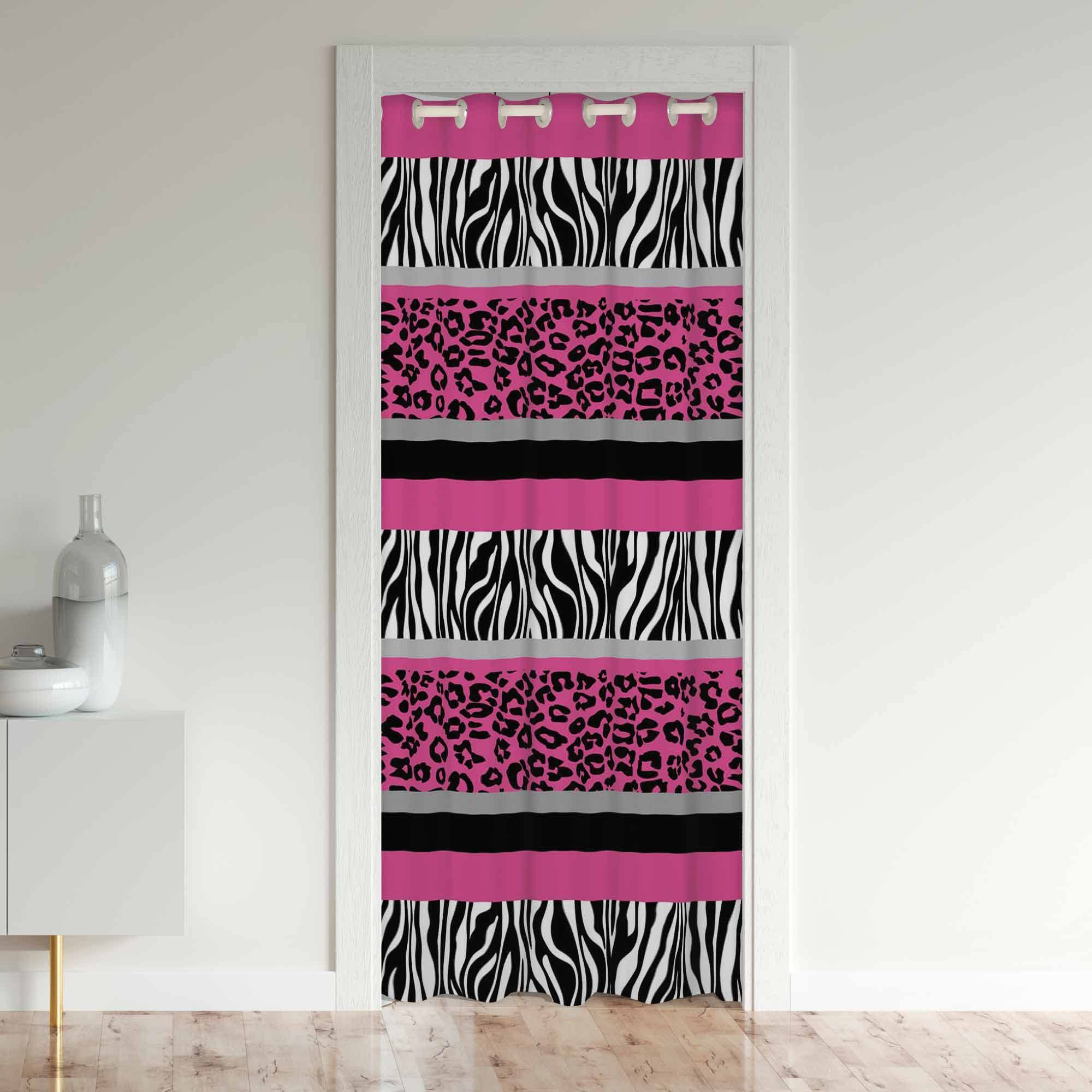 Leopard Zebra Door Curtain for Doorway Privacy Cheetah Animal Closet Door Cover Curtain for Bedroom Living Room Pink 30%-50% Room Darkening Blackout Insulated Thermal Curtain 106x203cm 1 Panel