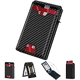 typecase Mens Wallet Card Holder: Pop Up Card Case, Genuine Leather, RFID Blocking, Smart, Slim, Minimalist, Thin - 13 Card Capacitiy, ID Window, Cash Strap (Carbon Fiber)