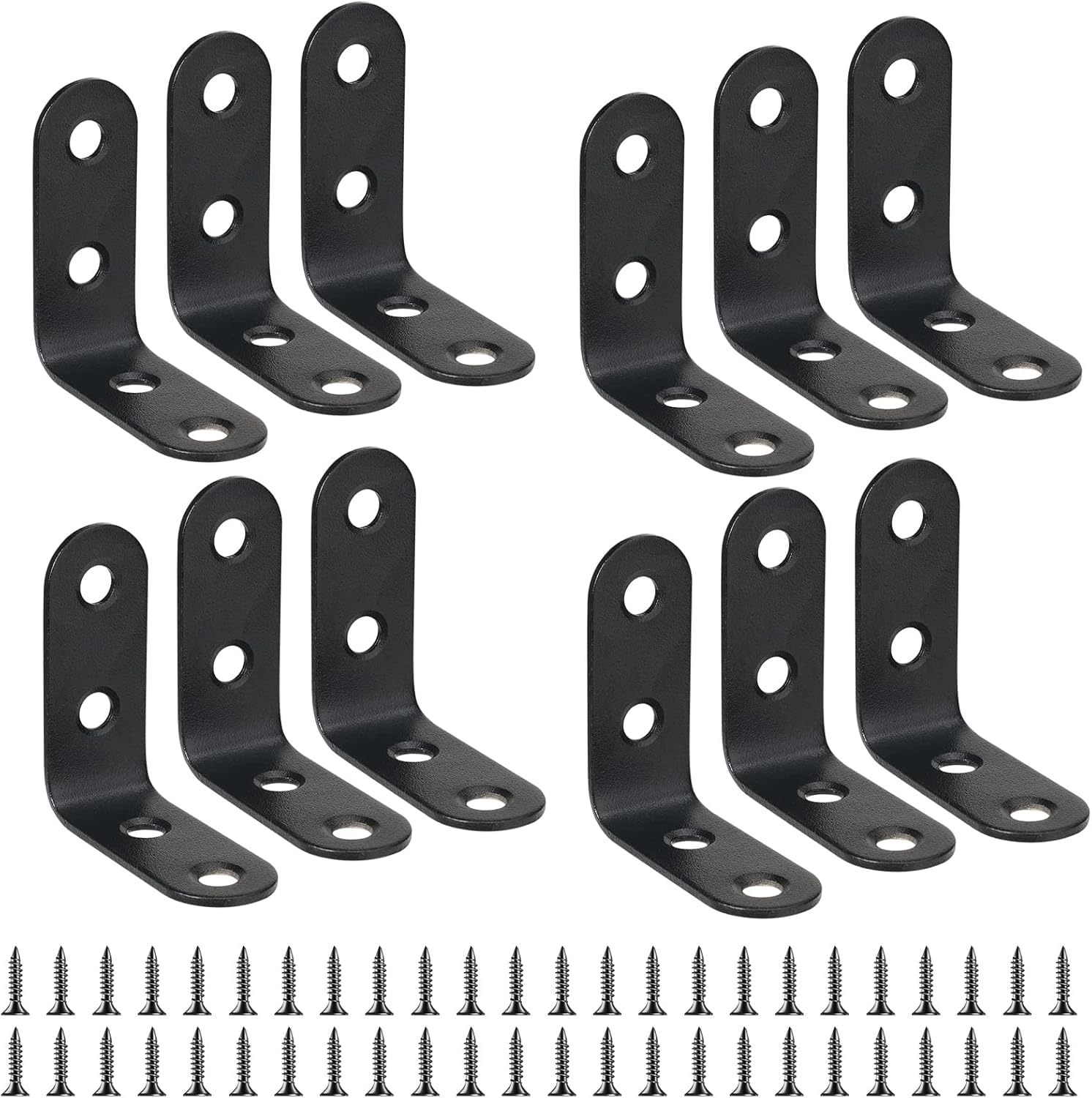 12 Pcs Right Angled Brackets, 40x40x18 mm Small Metal Brackets with 48 Screws, L Shaped 90 Degree Corner Stainless Steel Corner Black Bracket, for Wood Chair Bookshelf