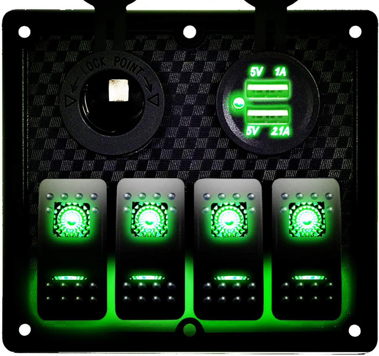 MKING 4 Gang / 6 Gang Car Marine Boat Circuit RV LED Toggle Rocker Switch Panel Breaker Voltmeter with Fuse Double USB for RV Car Boat Blue/Red/Green Light : Sports & Outdoors