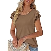 NORACORA Womens Ruffle Short Sleeve Summer Tops Cute Crew Neck Bacis T Shirts Casual Blouses