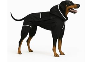 LOVELONGLONG Waterproof Dog Raincoat with Removable Hood – Outdoor Full Body Dog Jacket, Windproof Snowproof Shell Suit – All Season Pet Rain Gear Black XL
