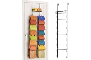 SWTYMIKI Over The Door Purse Organizer - Wall Mounted Purse Rack with 16 Hooks and Metal Basket, Hanging Handbag Storage Organizer Holds up to 16 Bags, Bag Rack Can Use As 1/2 Part, for Door, Closet