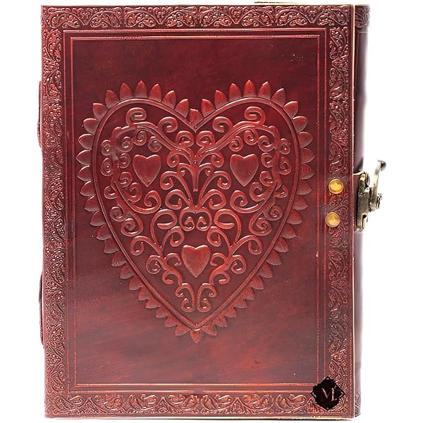 Red Crest Emblem Heart Italian Leather Journal-(6