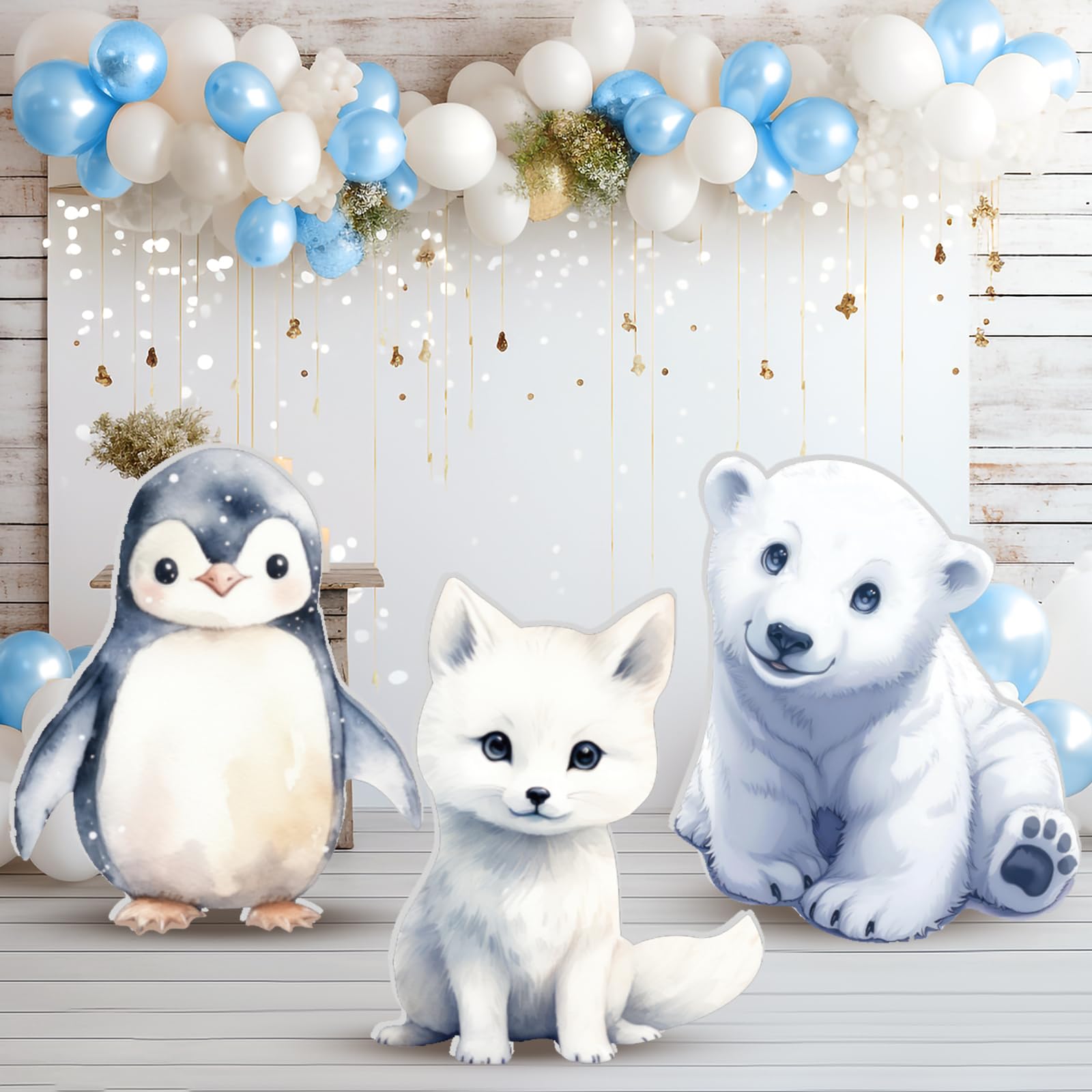 Photo 1 of 3 Pcs Large Winter Party Decorations Set Arctic Animals Cardboard Cutout Stand up Polar Bear Penguin Arctic Fox Photo Booth Prop