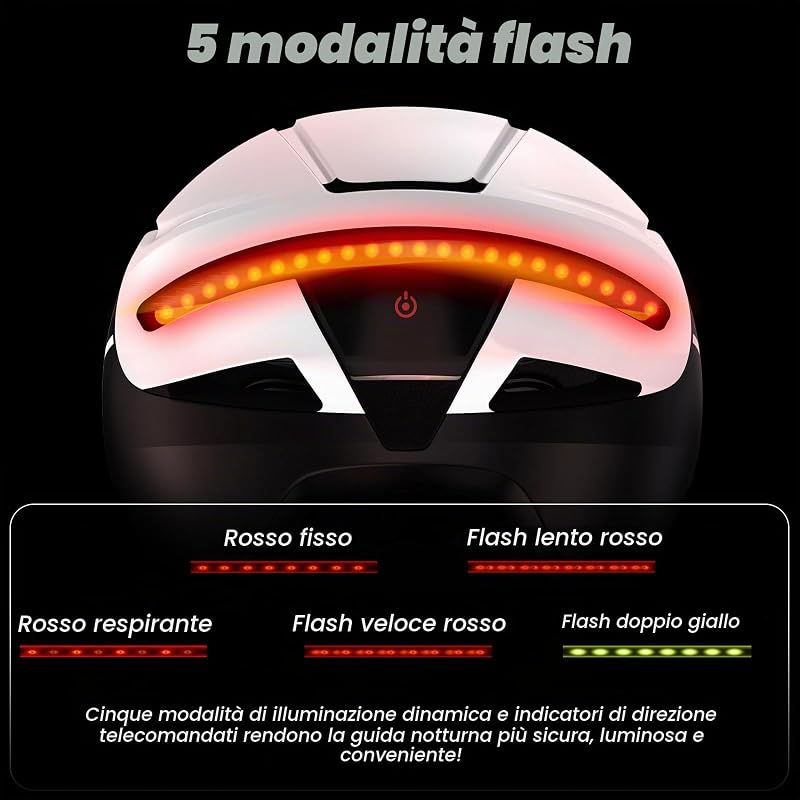 Casco Bici Corsa Uomo Frecce e Luce Posteriore, Nero-Bianco