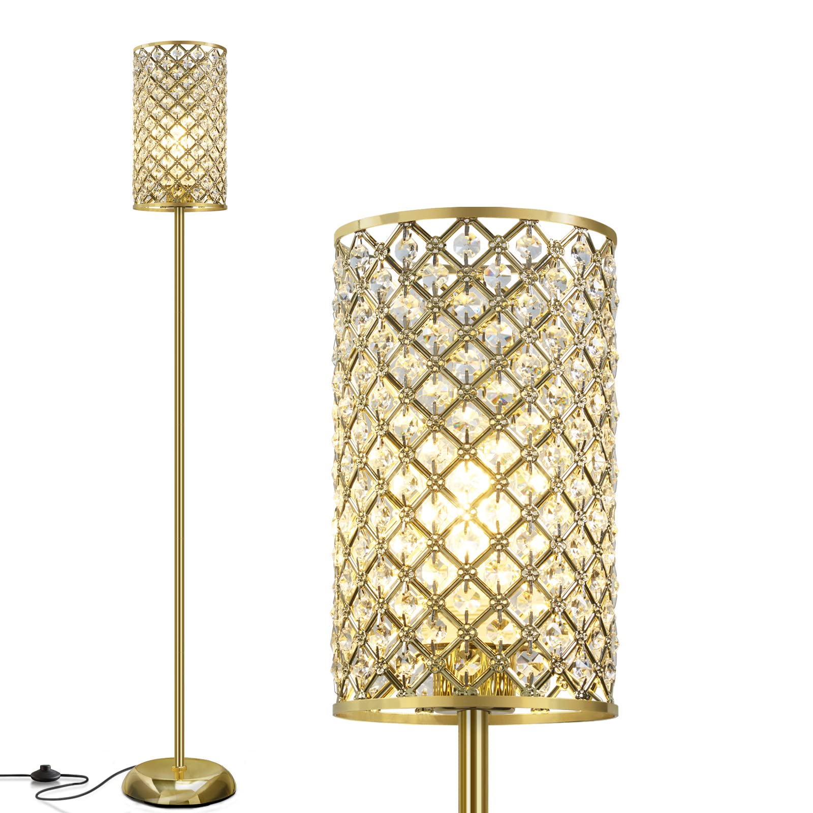 Gold Floor Lamp,Elegant Crystal Floor Lamp Modern Standing Lamp with On ...